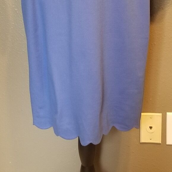 Talbots 8P Petite Dress Blue Ponte Knit Scalloped Trim Preppy Classic Minimalist - Picture 2 of 8